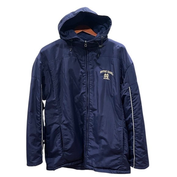 NCAA Notre Dame Fleece Lined Embroidered Logo Hooded Jacket Navy Mens SZ L - Picture 2 of 7